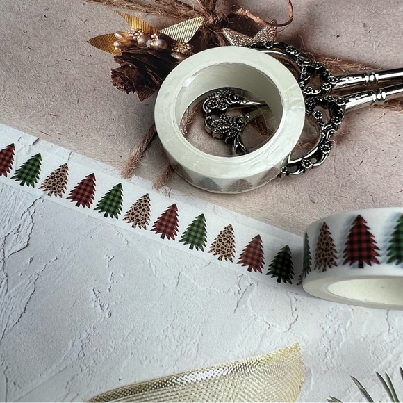 Buffalo Plaid & Leopard Print Trees, Christmas, Washi Tape, 1 Roll - Picture 4 of 8